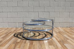 1970s Italian Chrome Swivel Coffee Table With Glass Tops