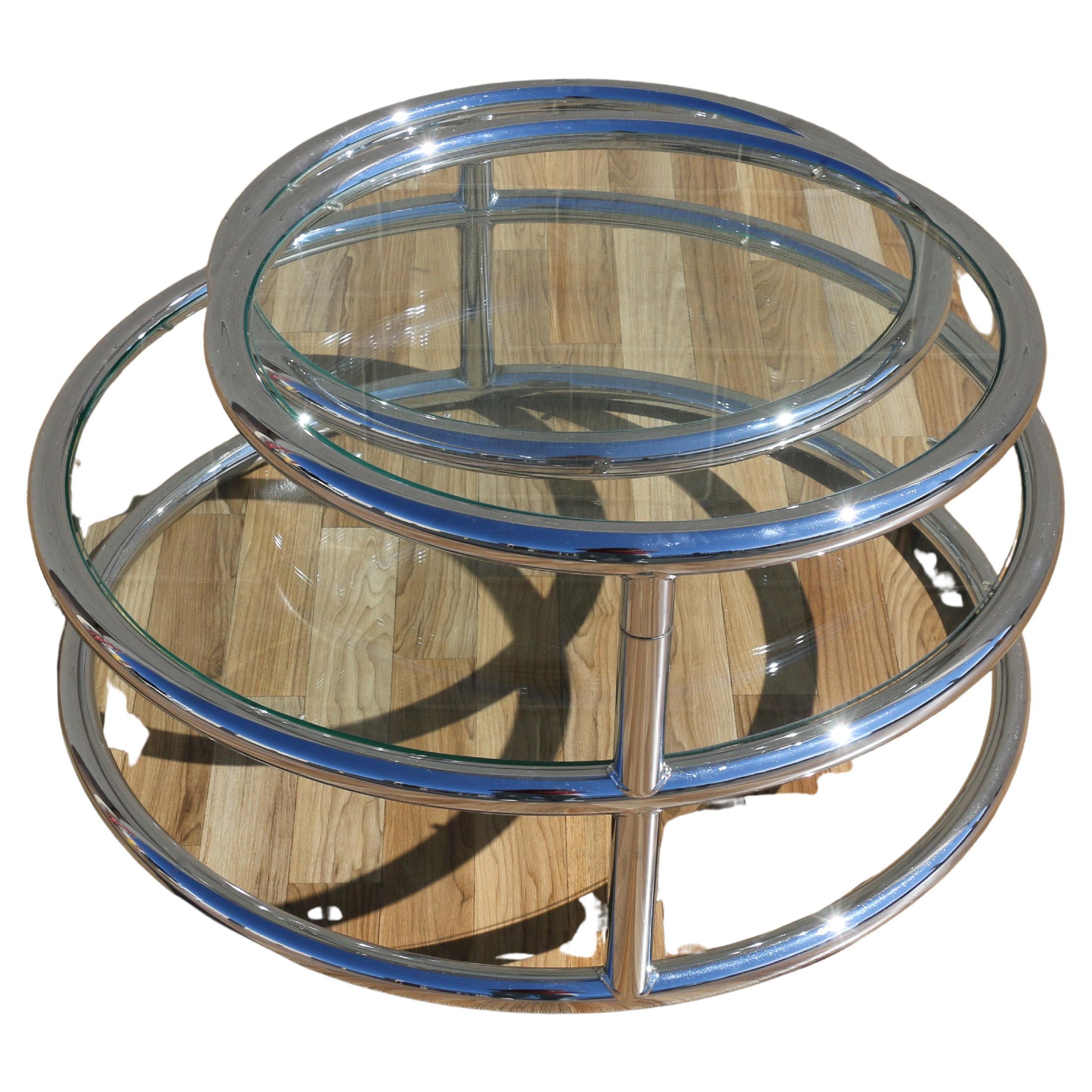 1970s Italian Chrome Swivel Coffee Table With Glass Tops