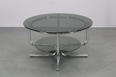 Tavolino da caffè tubolare cromato italiano degli anni '70 con vetro fumé, rotondo