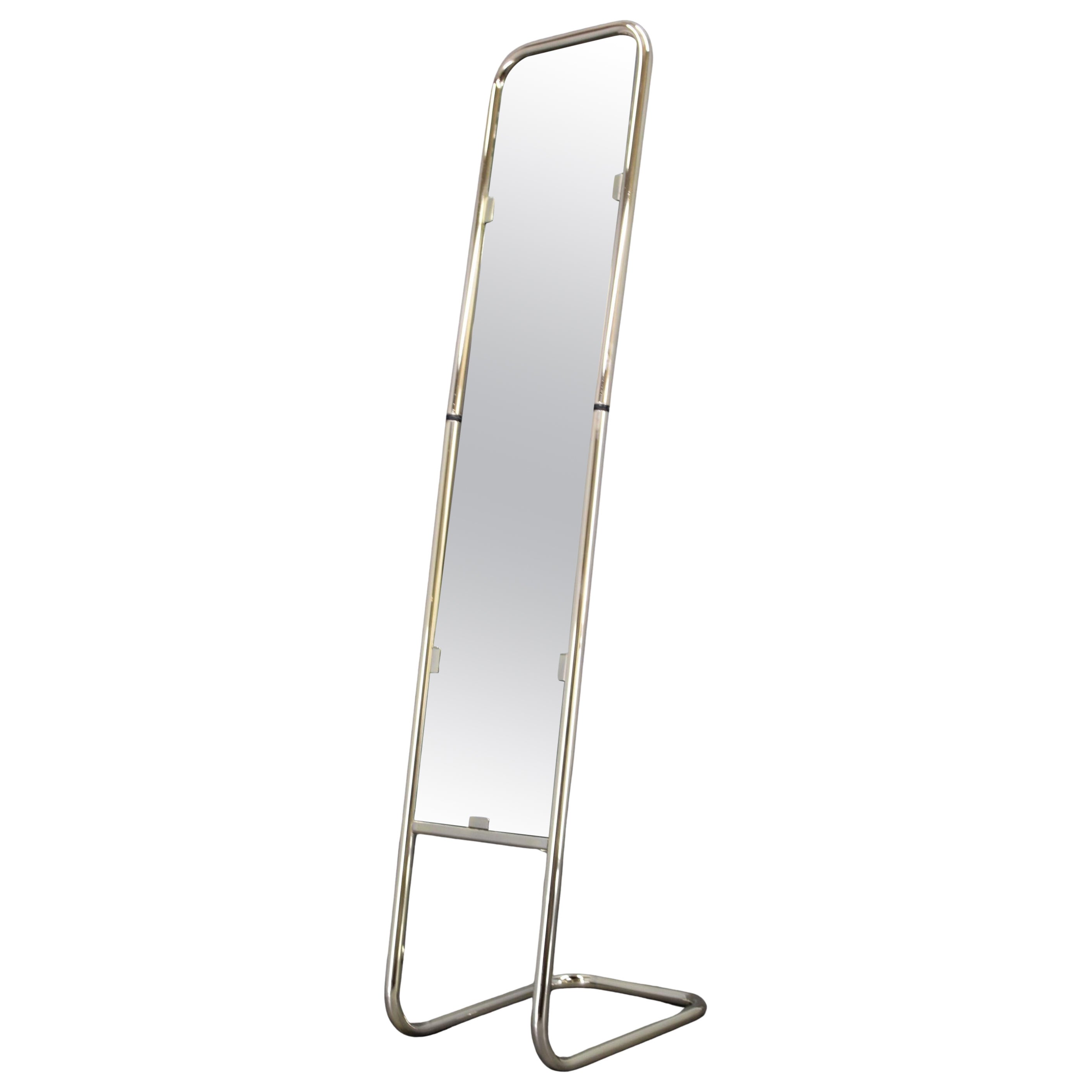 Specchio tubolare freestanding cromato italiano degli anni '70