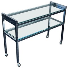1970's Italian Chrome Two Tier Bar Cart or Serving Trolley with Glass Shelves