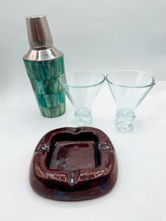 Posacenere italiano anni '70 in ceramica marrone con smalto iridescente