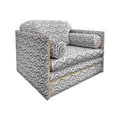 1970s Italian Club Chair with Bolster Cushions and Brass Profile