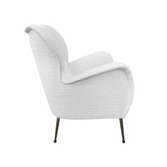 1970s Italian Club Chair with Metal Legs in Pearl Boucle