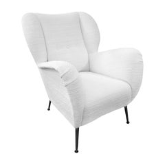 1970s Italian Club Chair with Metal Legs in Pearl Boucle