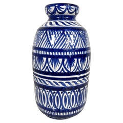 1970s Italian Cobalt Pottery Vase Handcrafted Vietri Art Campagna Italy