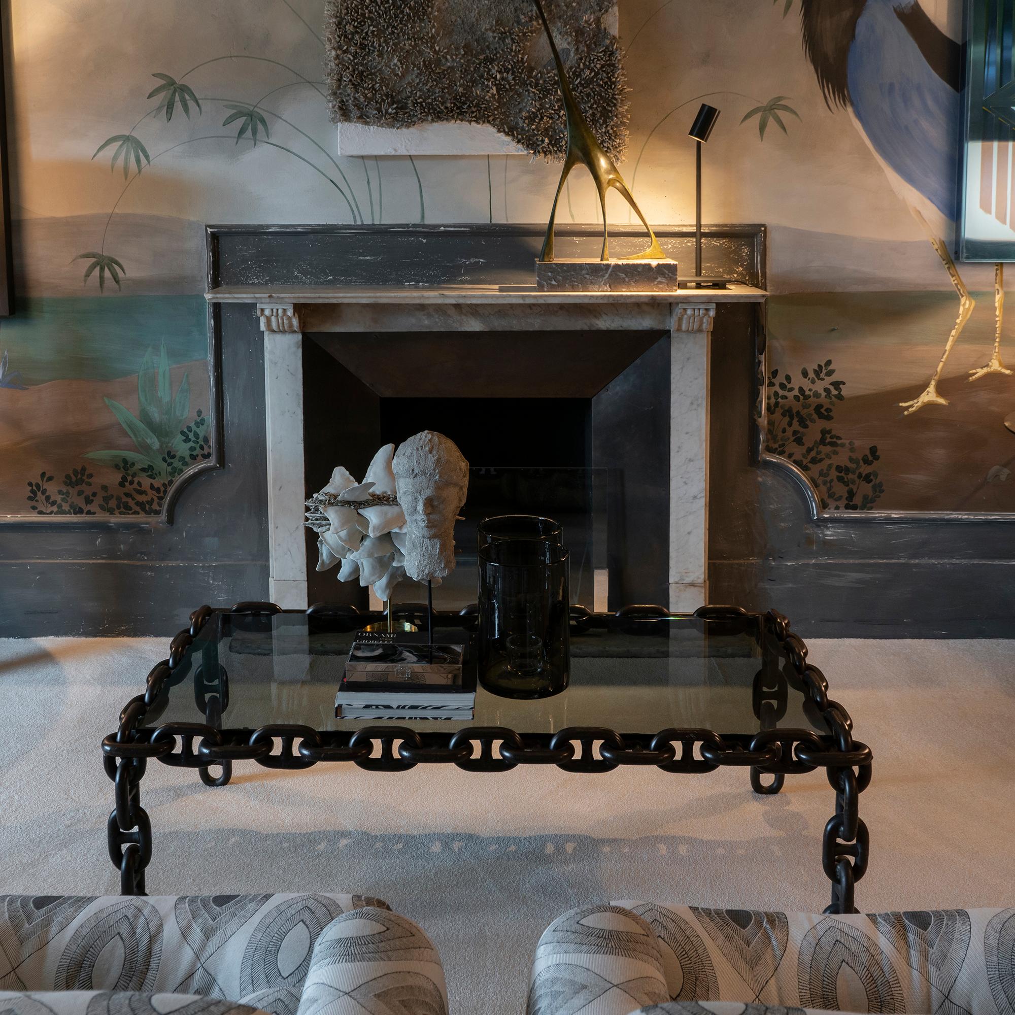 1970s Italian Coffee Table Made of Nautical Iron Chain and Smoked Glass Top 6