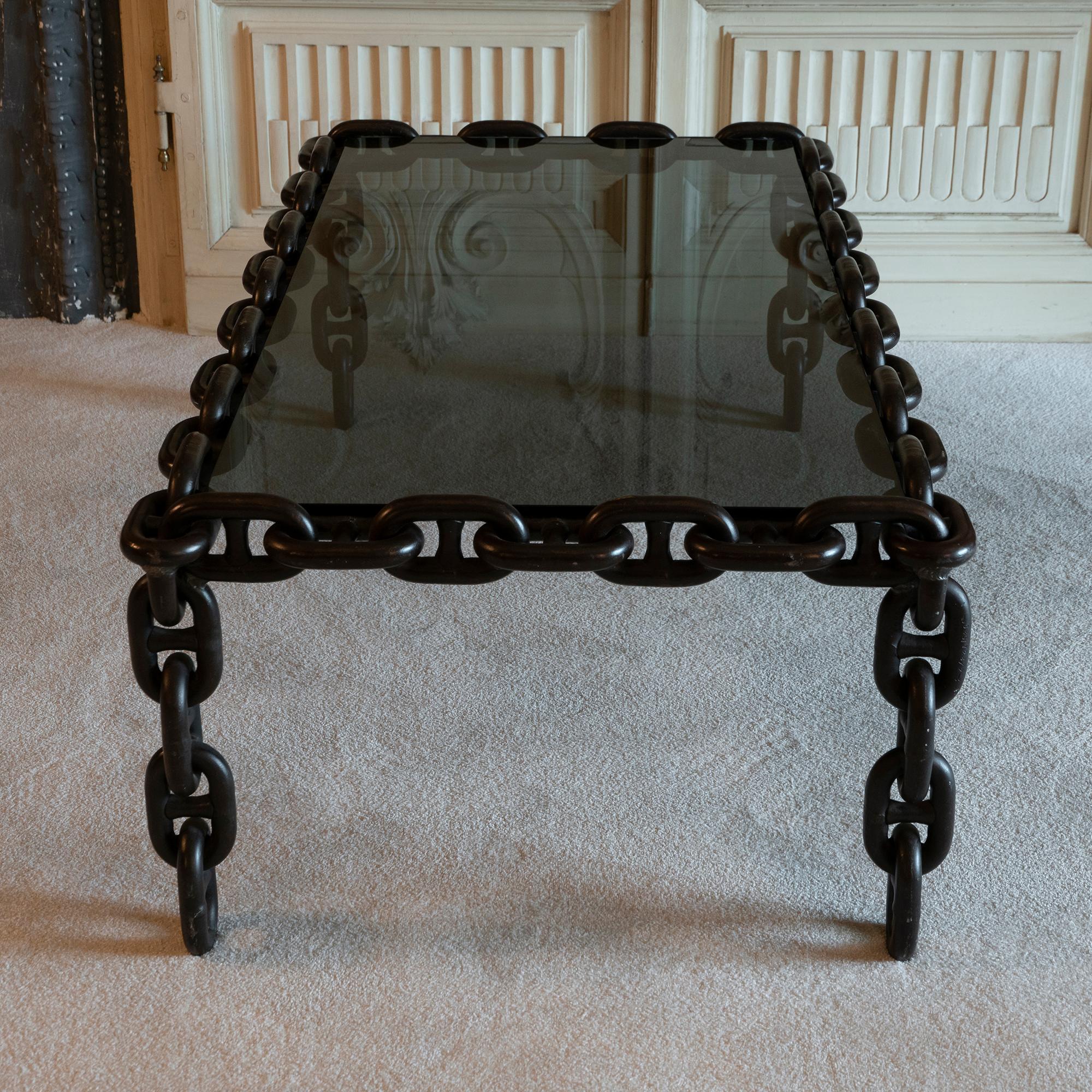 1970s Italian Coffee Table Made of Nautical Iron Chain and Smoked Glass Top In Good Condition In Firenze, IT