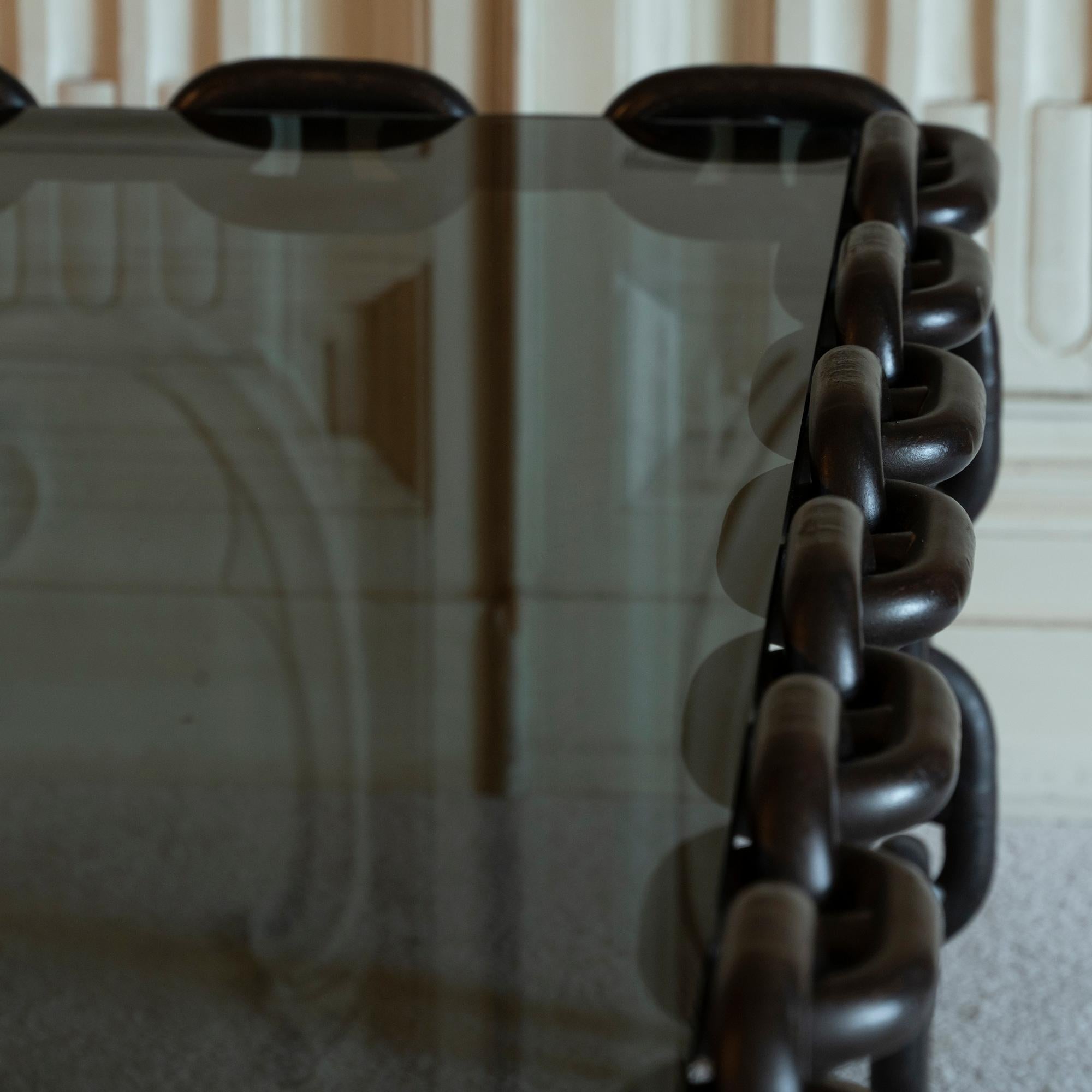 1970s Italian Coffee Table Made of Nautical Iron Chain and Smoked Glass Top 2