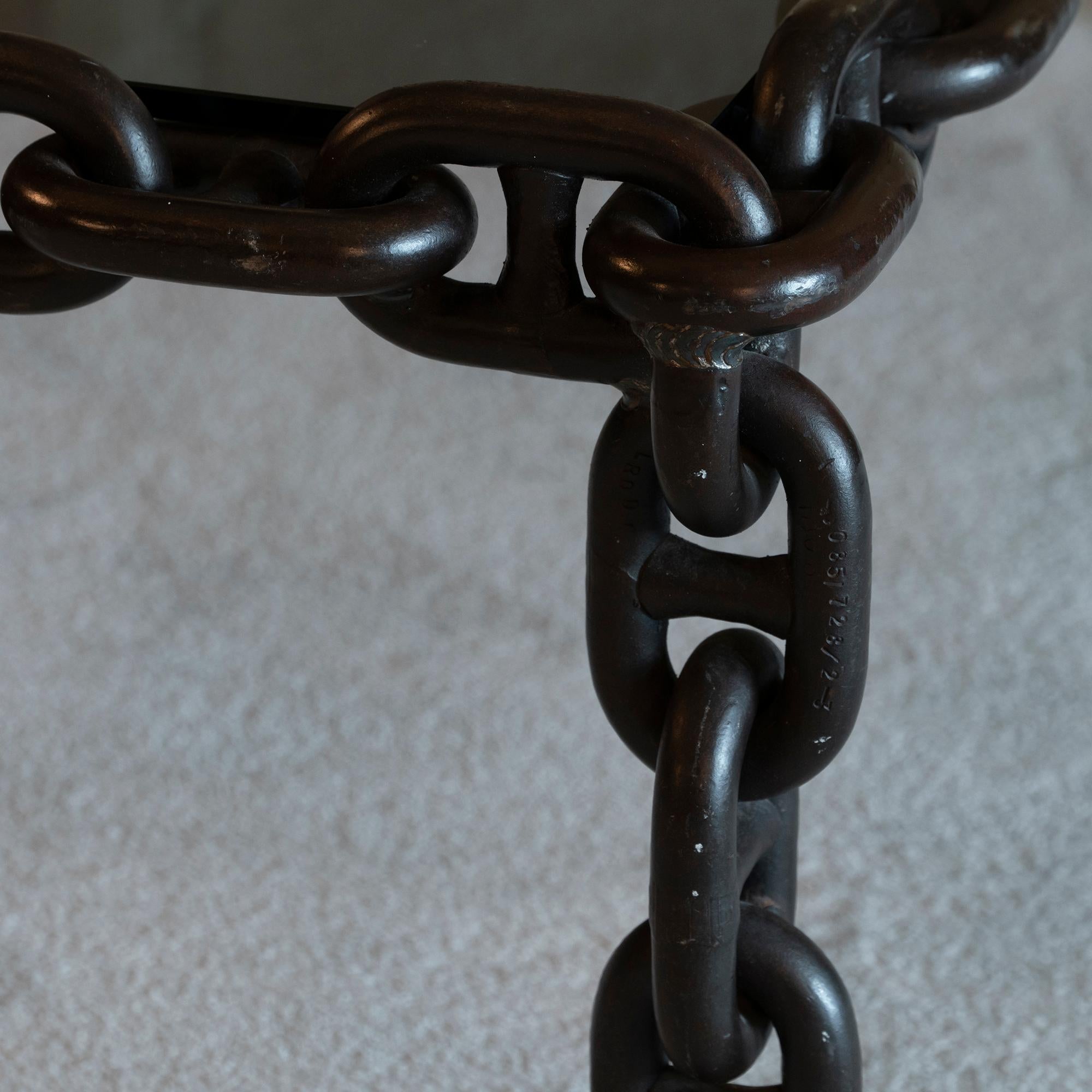 1970s Italian Coffee Table Made of Nautical Iron Chain and Smoked Glass Top 3