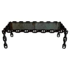 1970s Italian Coffee Table Made of Nautical Iron Chain and Smoked Glass Top