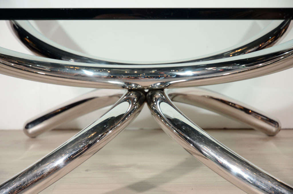 Chrome and Glass Tubular Coffee Table in Style of Paul Tuttle, Italy c. 1970's For Sale 3