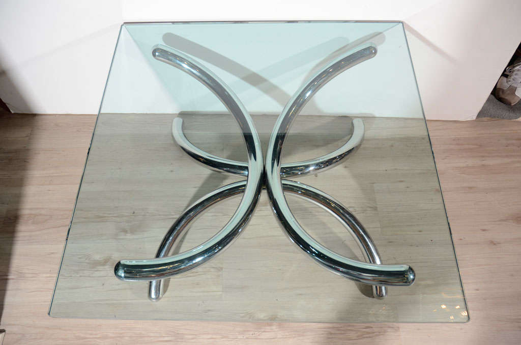 Late 20th Century Chrome and Glass Tubular Coffee Table in Style of Paul Tuttle, Italy c. 1970's For Sale