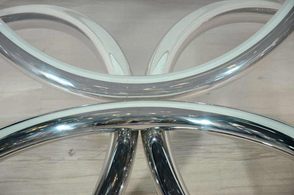 Chrome and Glass Tubular Coffee Table in Style of Paul Tuttle, Italy c. 1970's For Sale 1