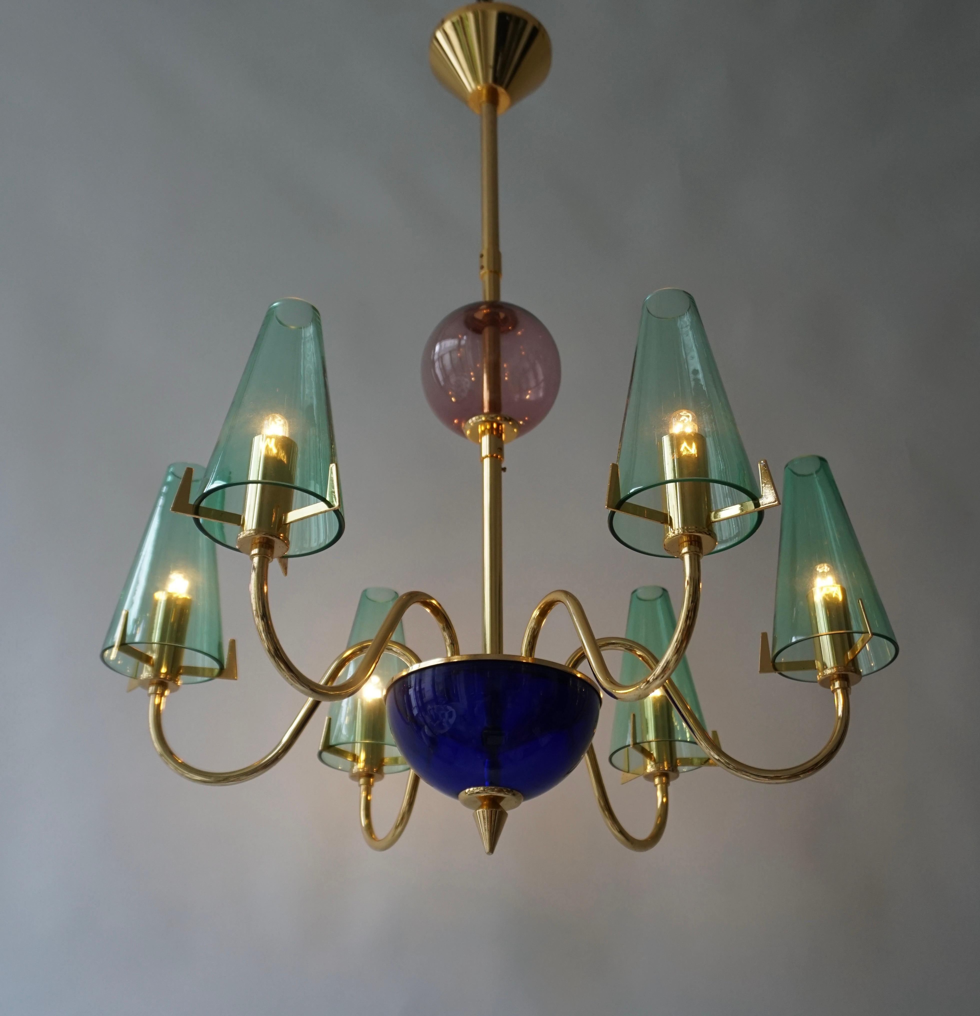 Hollywood Regency 1970s Italian Colored Murano Glass Chandelier by F Fabbien For Sale