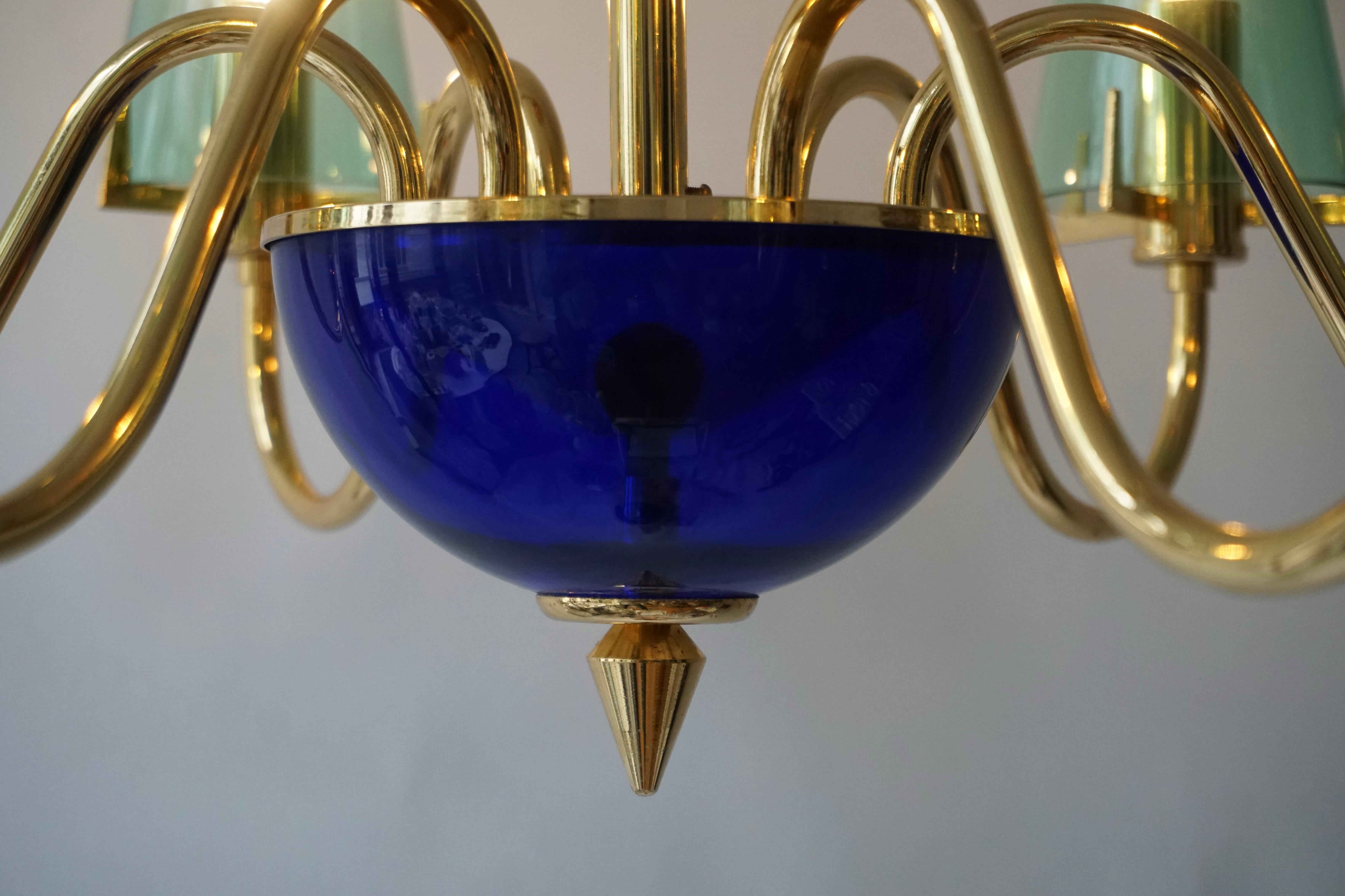 Brass 1970s Italian Colored Murano Glass Chandelier by F Fabbien For Sale