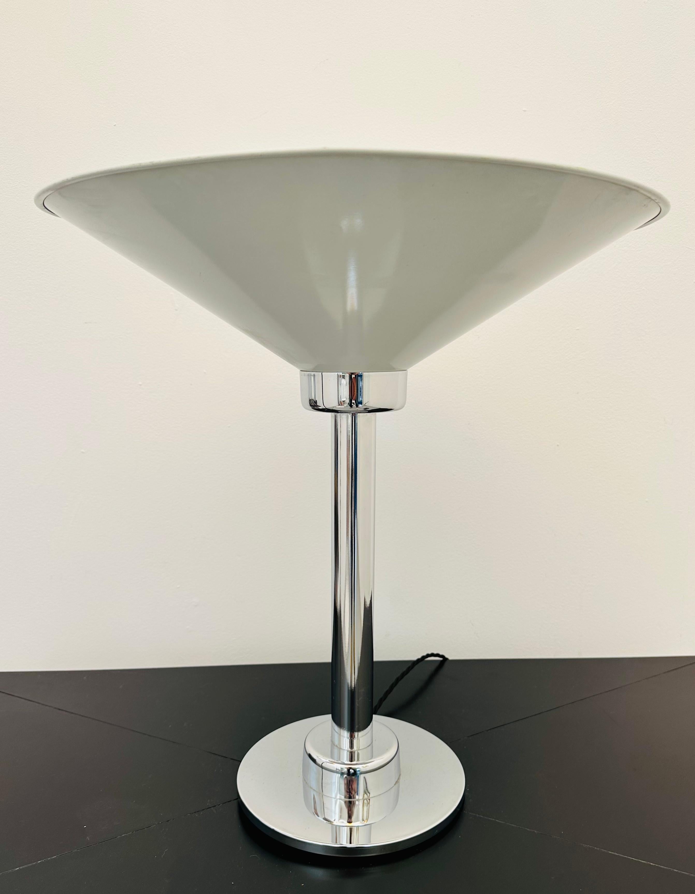 1970s Italian Conical Enamelled White Metal & Chrome Uplighter Table Lamp For Sale 4