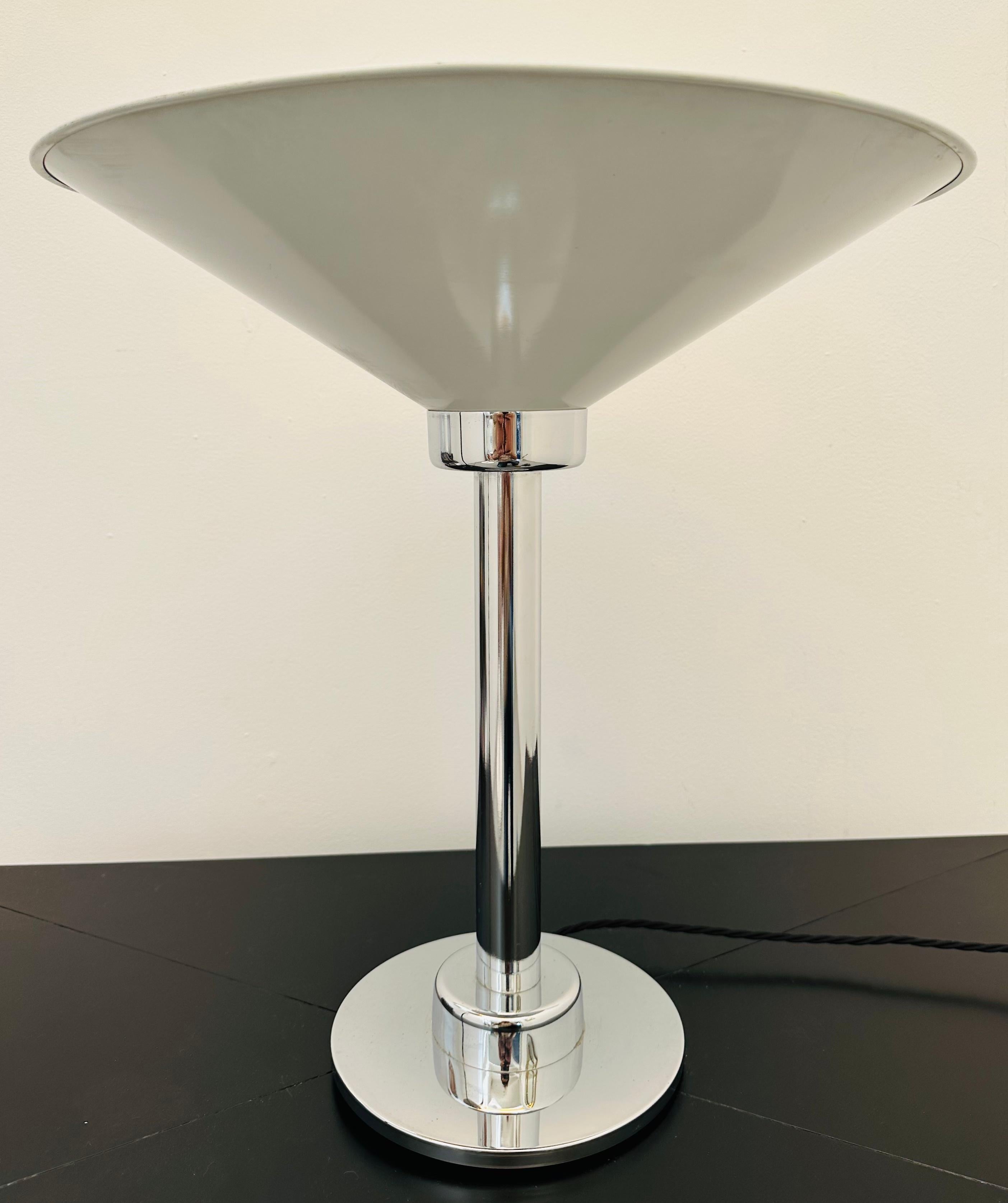 1970s Italian Conical Enamelled White Metal & Chrome Uplighter Table Lamp For Sale 5