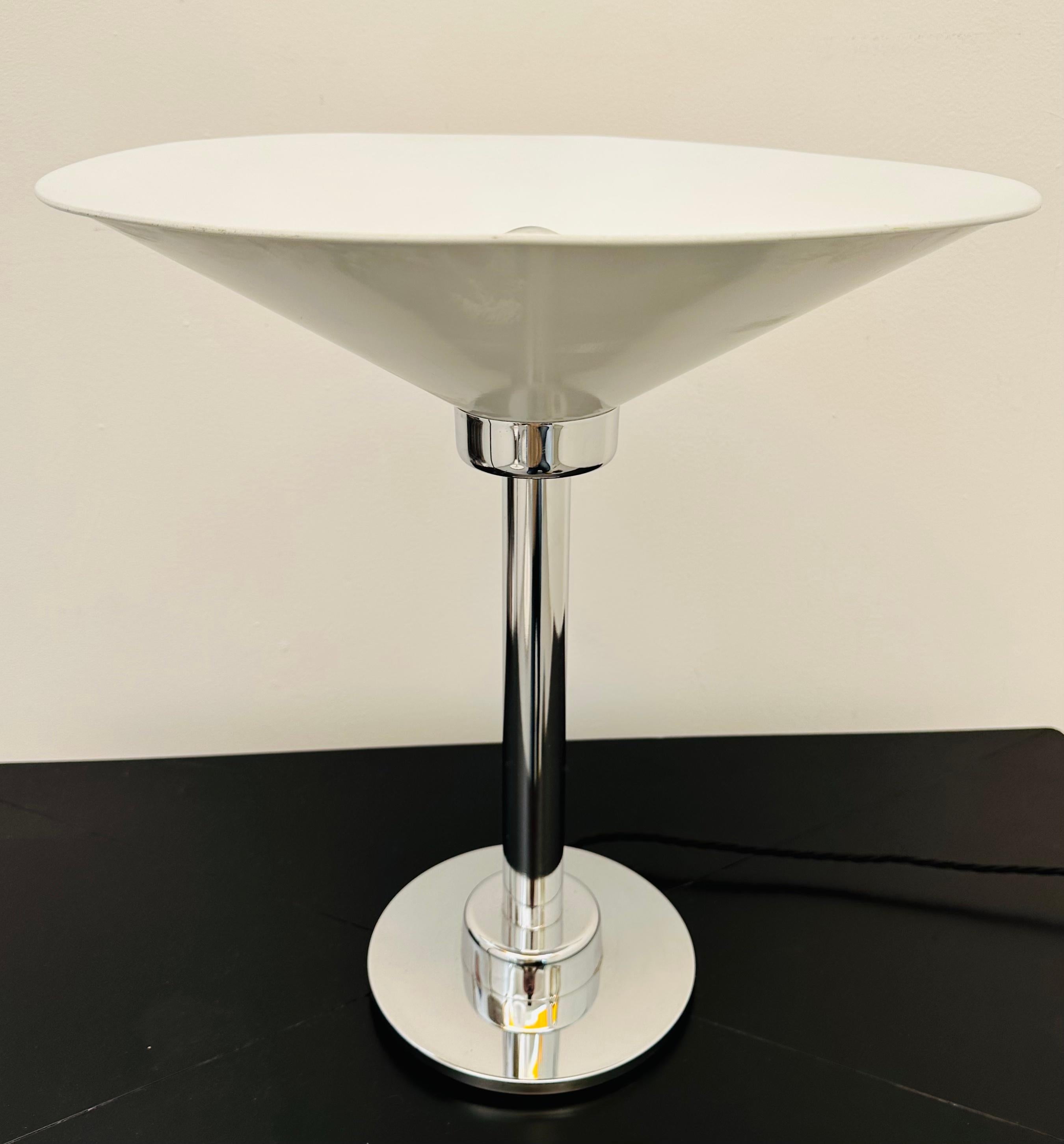 1970s Italian Conical Enamelled White Metal & Chrome Uplighter Table Lamp For Sale 6