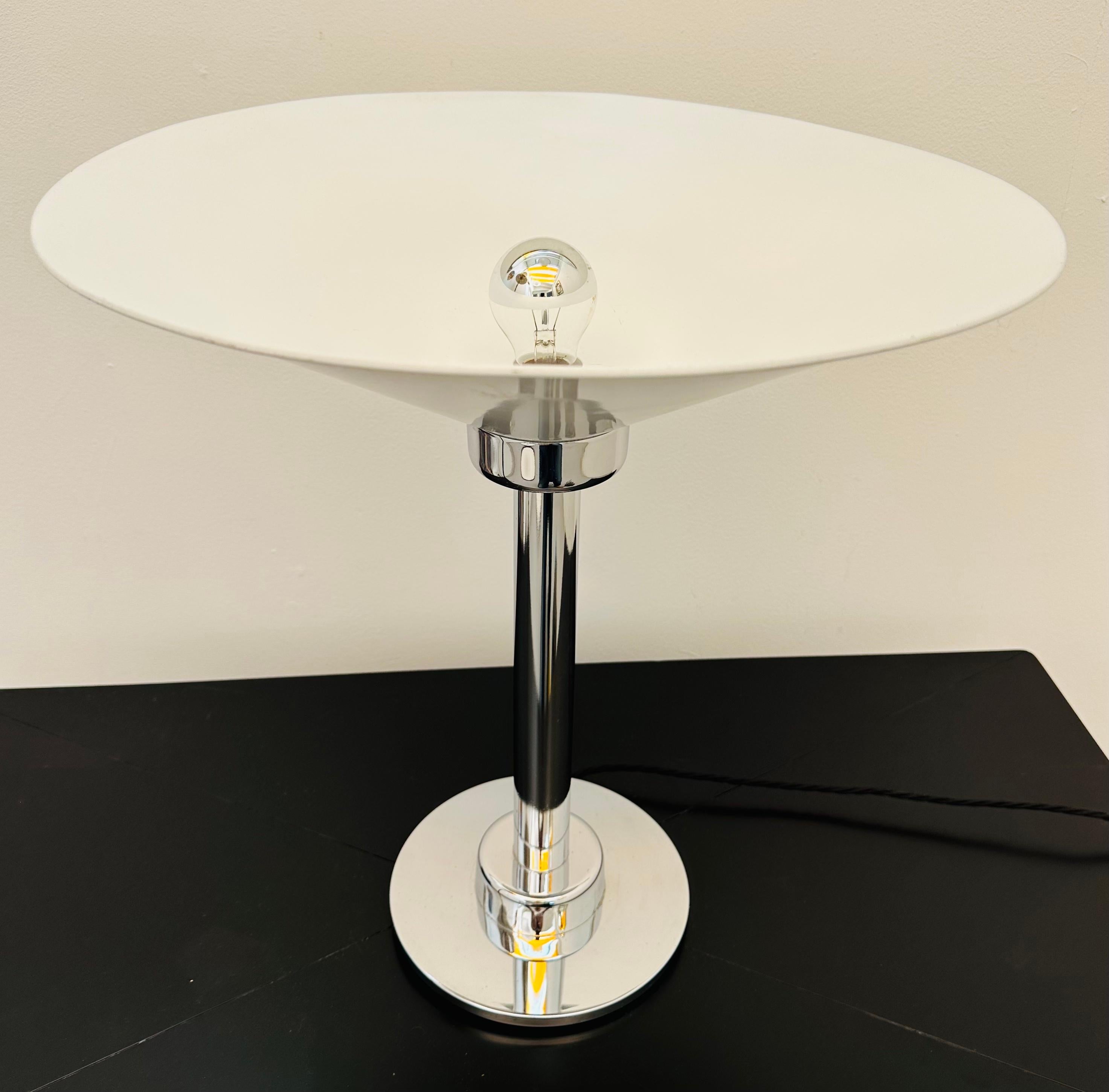 1970s Italian Conical Enamelled White Metal & Chrome Uplighter Table Lamp For Sale 7