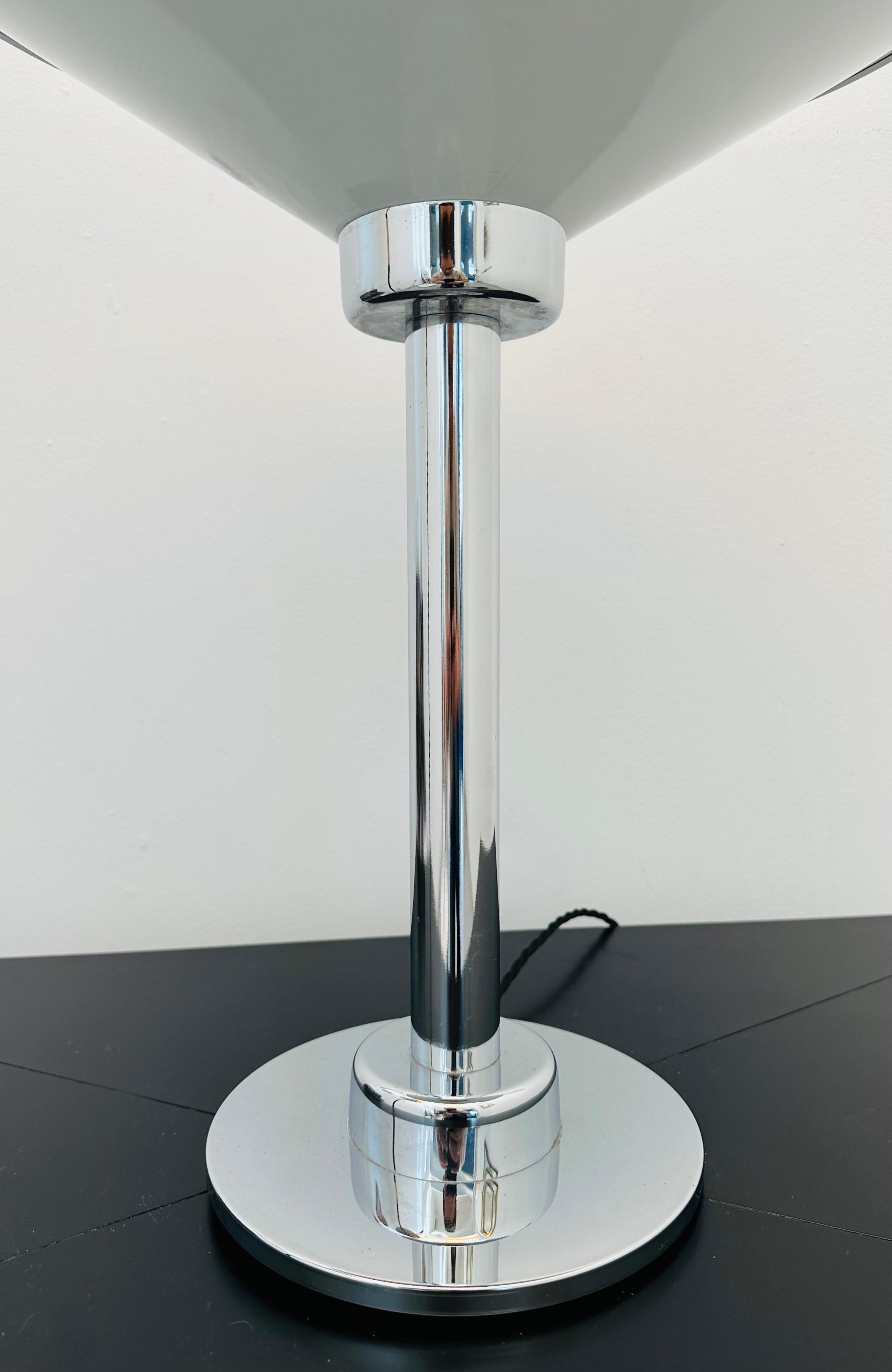 1970s Italian Conical Enamelled White Metal & Chrome Uplighter Table Lamp For Sale 12