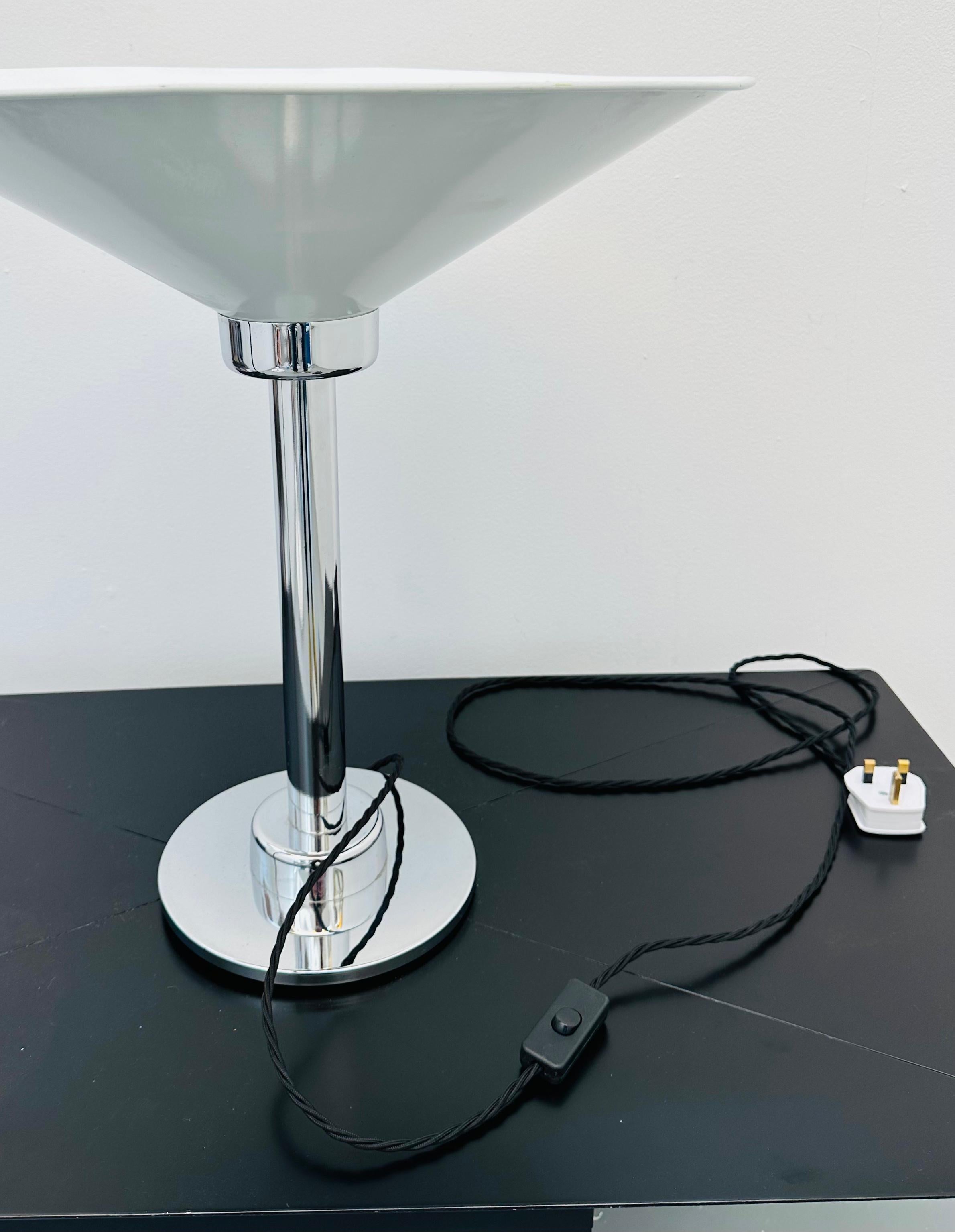 1970s Italian Conical Enamelled White Metal & Chrome Uplighter Table Lamp For Sale 14