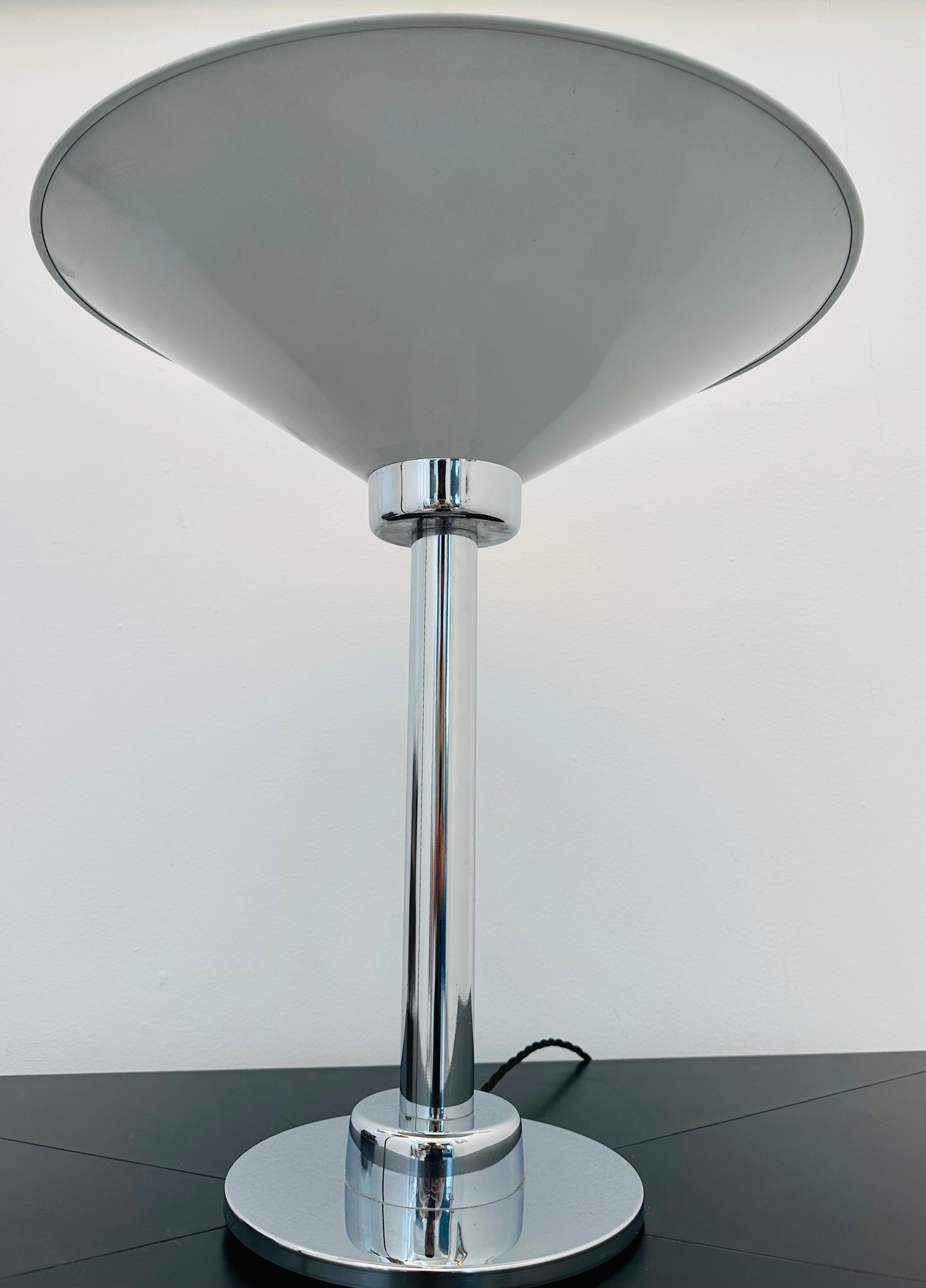 1970s Italian Conical Enamelled White Metal & Chrome Uplighter Table Lamp For Sale 1