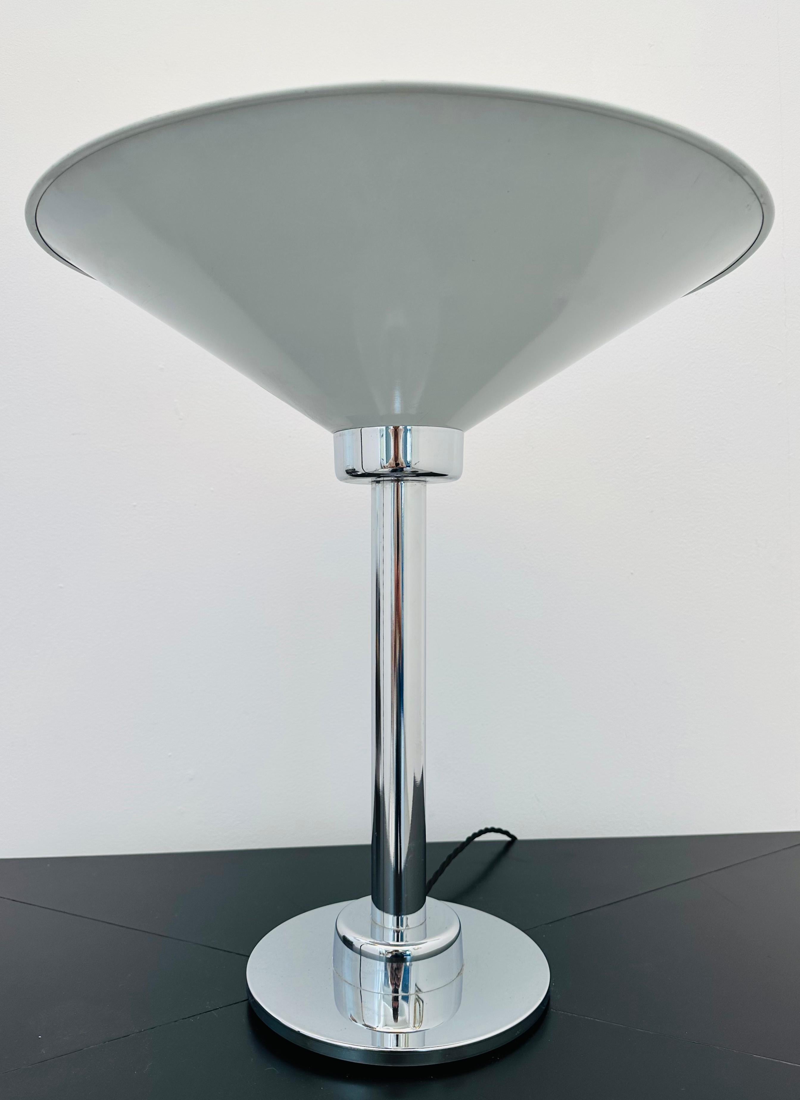 1970s Italian Conical Enamelled White Metal & Chrome Uplighter Table Lamp For Sale 2