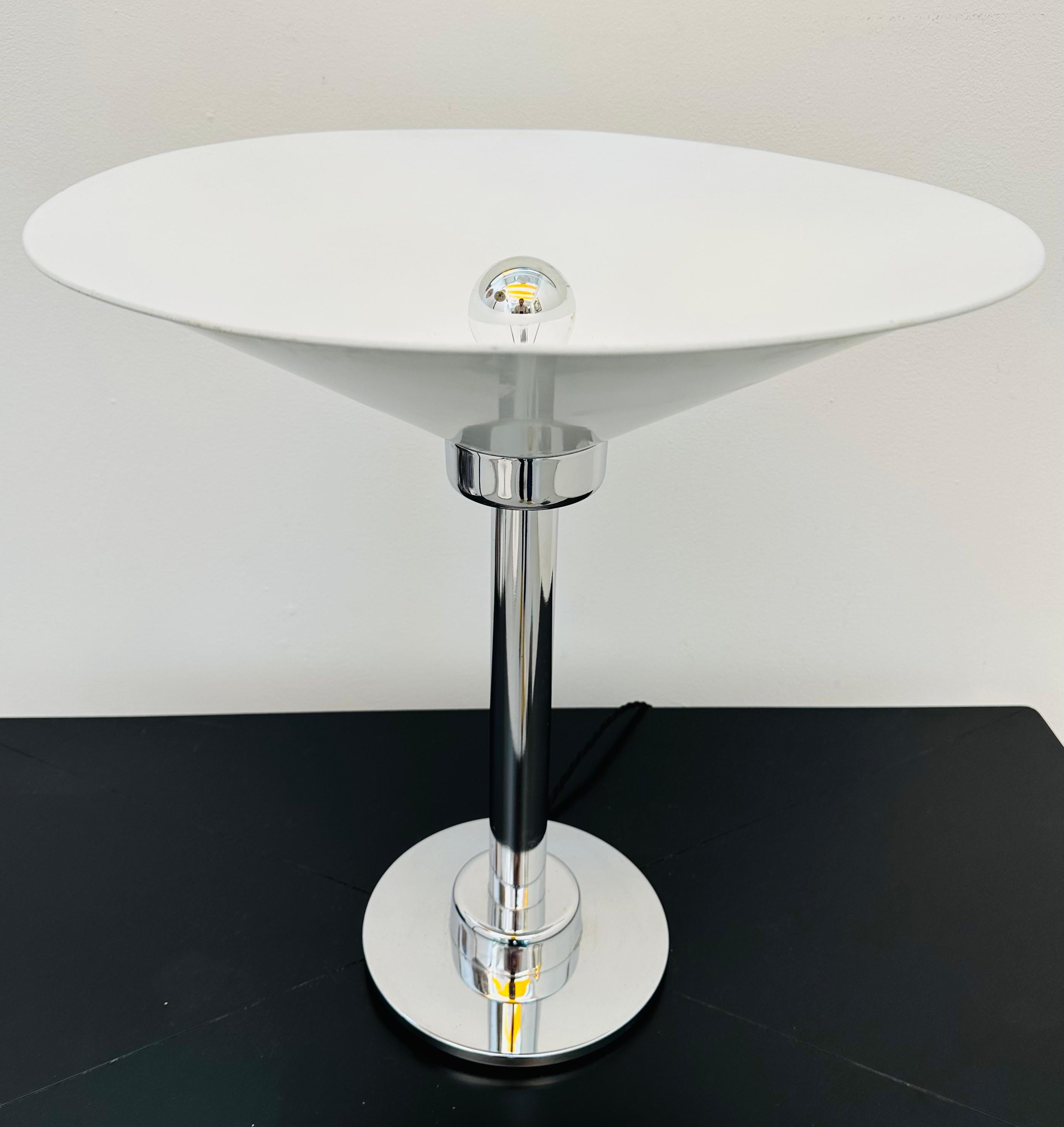 1970s Italian Conical Enamelled White Metal & Chrome Uplighter Table Lamp For Sale 3