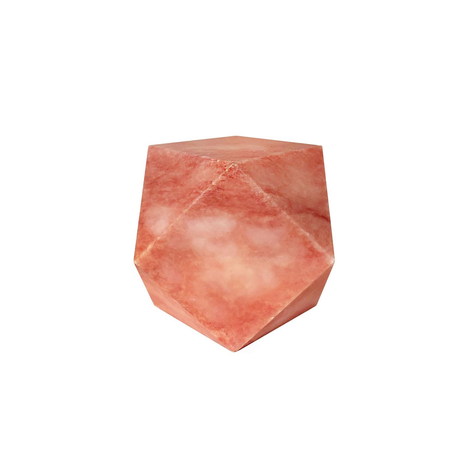 Vintage coral-toned marble faceted cube sculpture, Italy, 1970s. 

Pair available, priced individually.