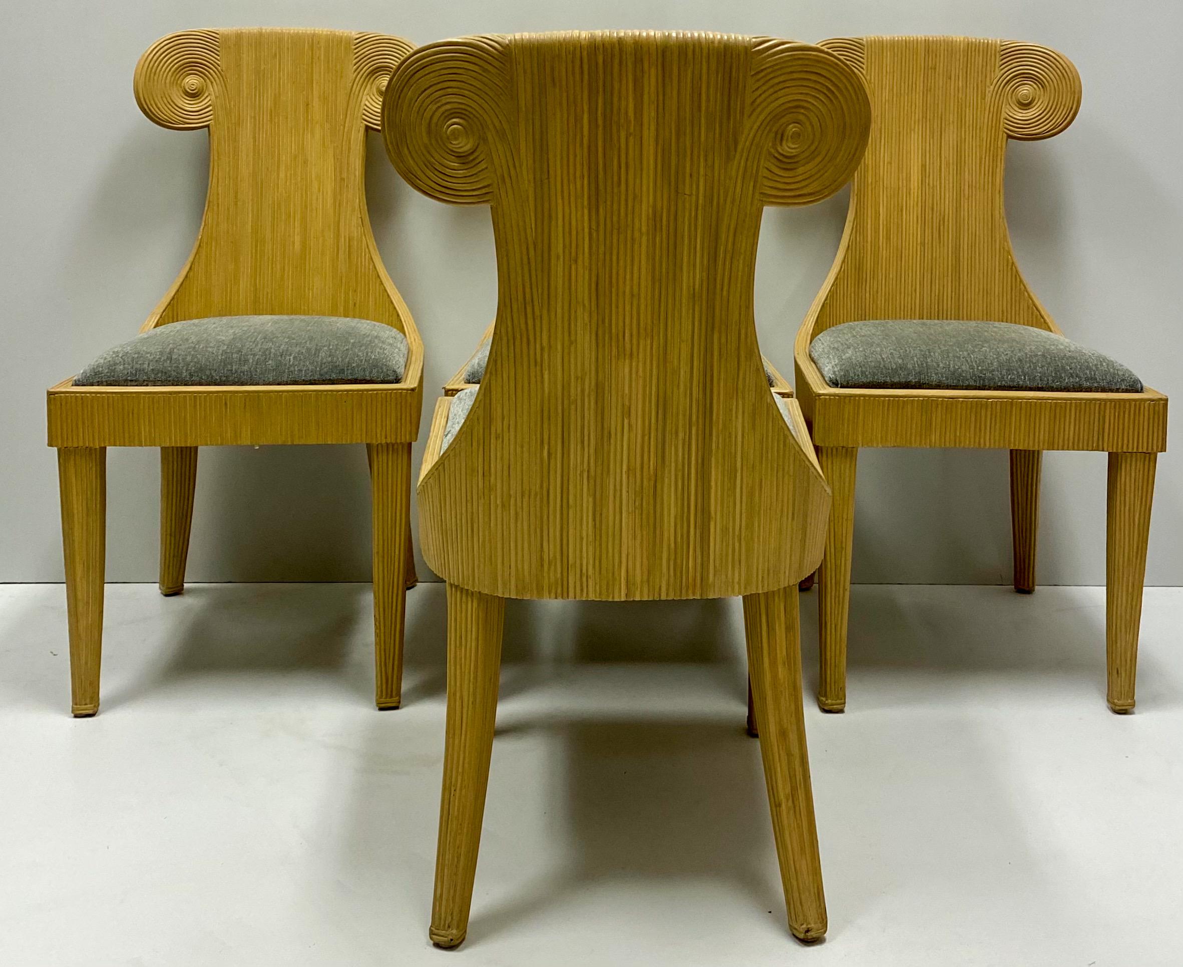 Organic Modern 1970s Italian Pencil Bamboo Chairs with Klismos Form, Set of Four