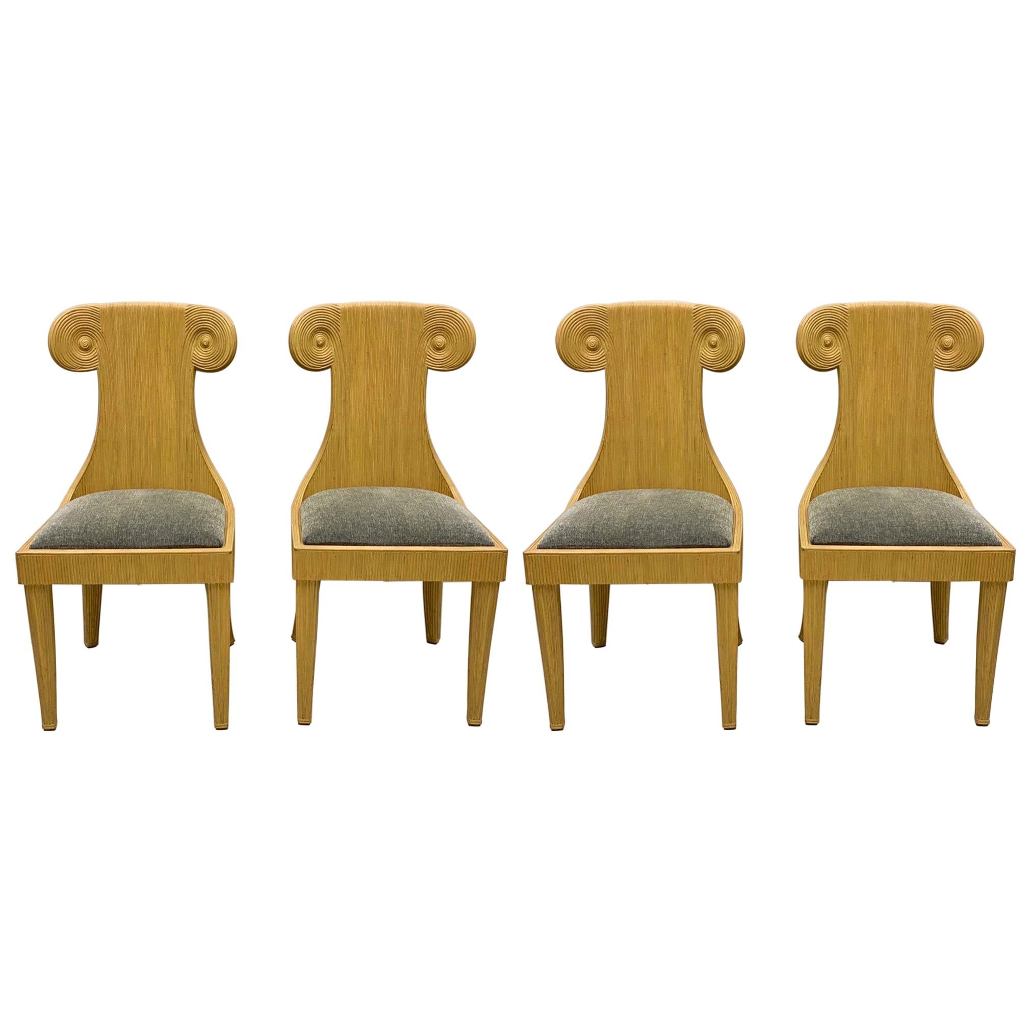 1970s Italian Pencil Bamboo Chairs with Klismos Form, Set of Four