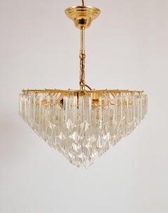 1970s Italian Crystal Quadriedri Prism Chandelier by Novaresi Luce Milano Venini