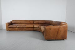 1970s Italian Curved Leather Sectional Sofa, Cognac, Modular L-Shape