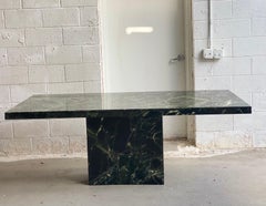 1970s Italian Dark Green Verde Guatemala Marble Stone Rectangular Pedestal Dinin