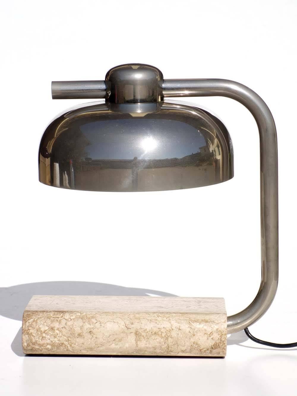 Modern 1970s Italian Design by Paolo Salvi Travertine Marble Table Lamp For Sale