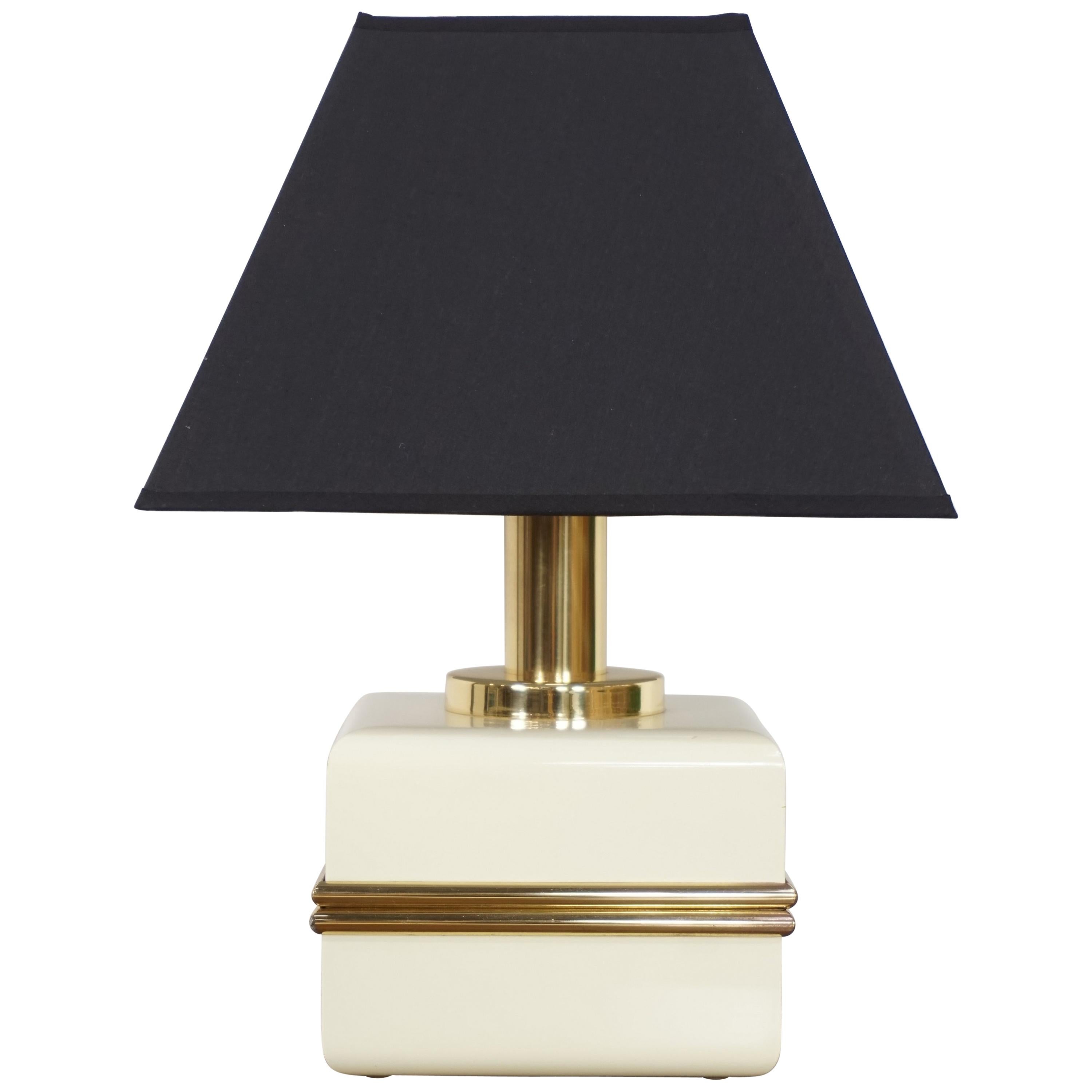 1970s Italian Design Cube Lamp Brass and Ivory Lacquer from Bicchielli