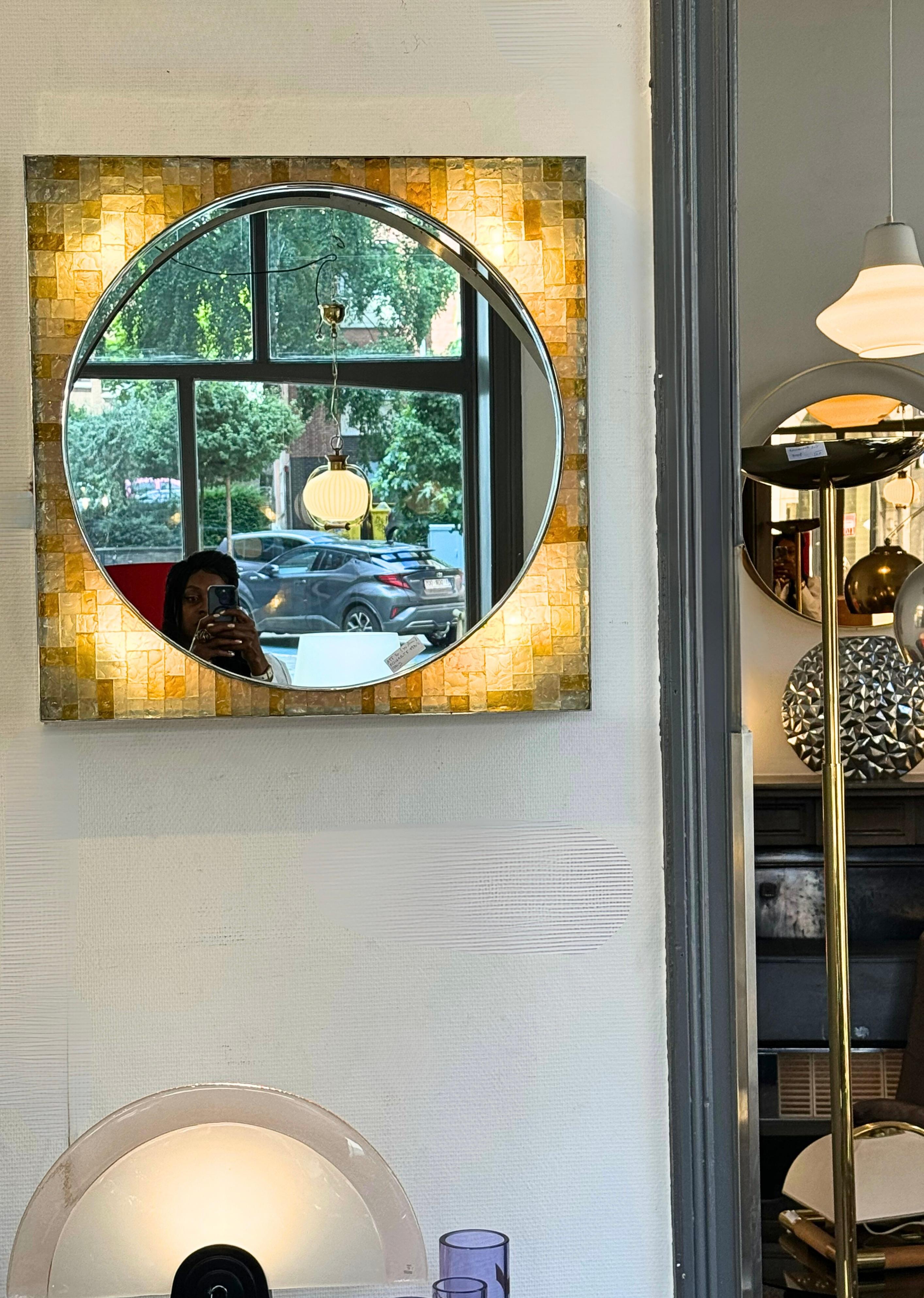 Mosaic 1970s Italian Design Glass Backlit Wall Mirror by Poliarte