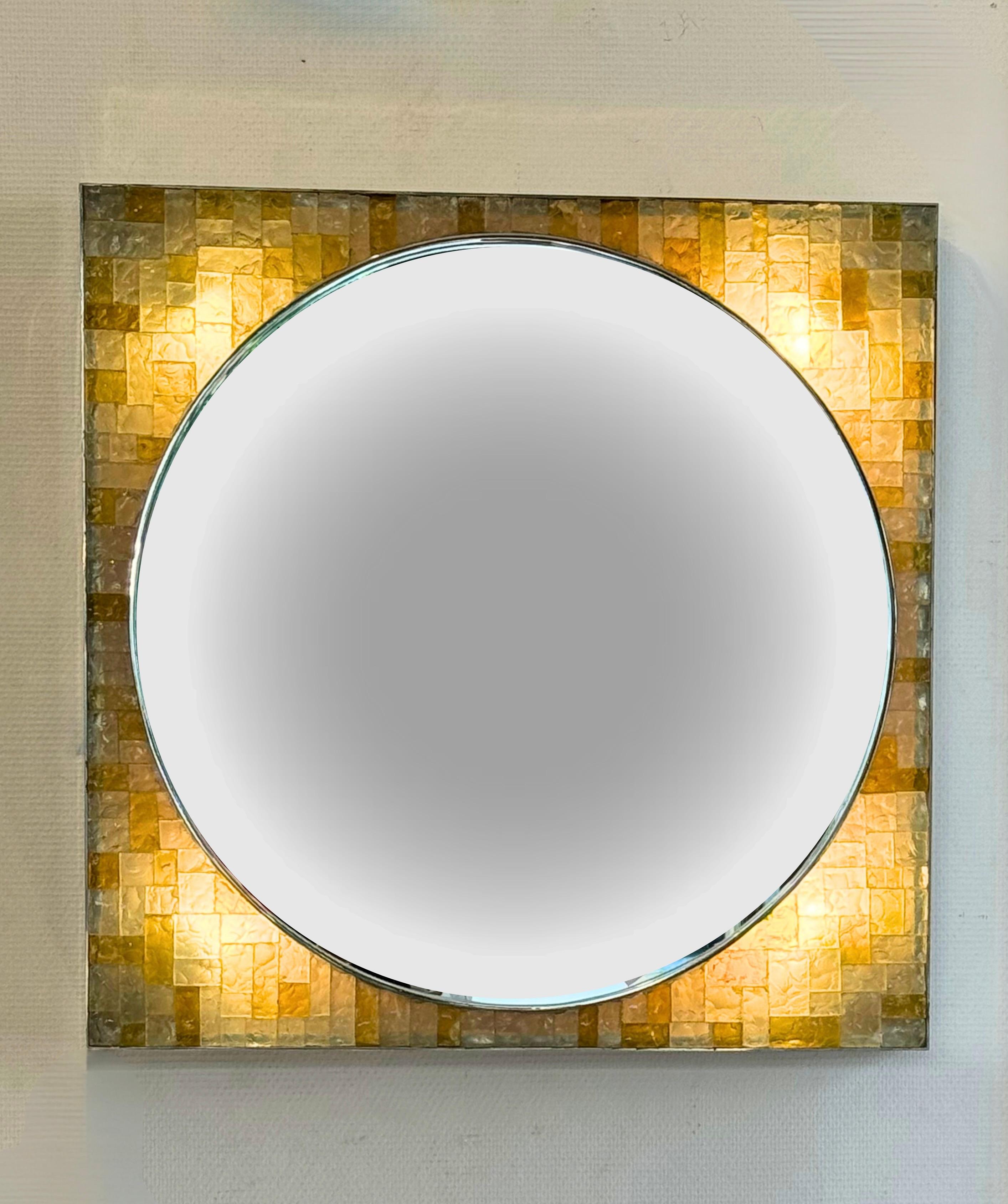 1970s Italian Design Glass Backlit Wall Mirror by Poliarte In Good Condition In Torquay, GB