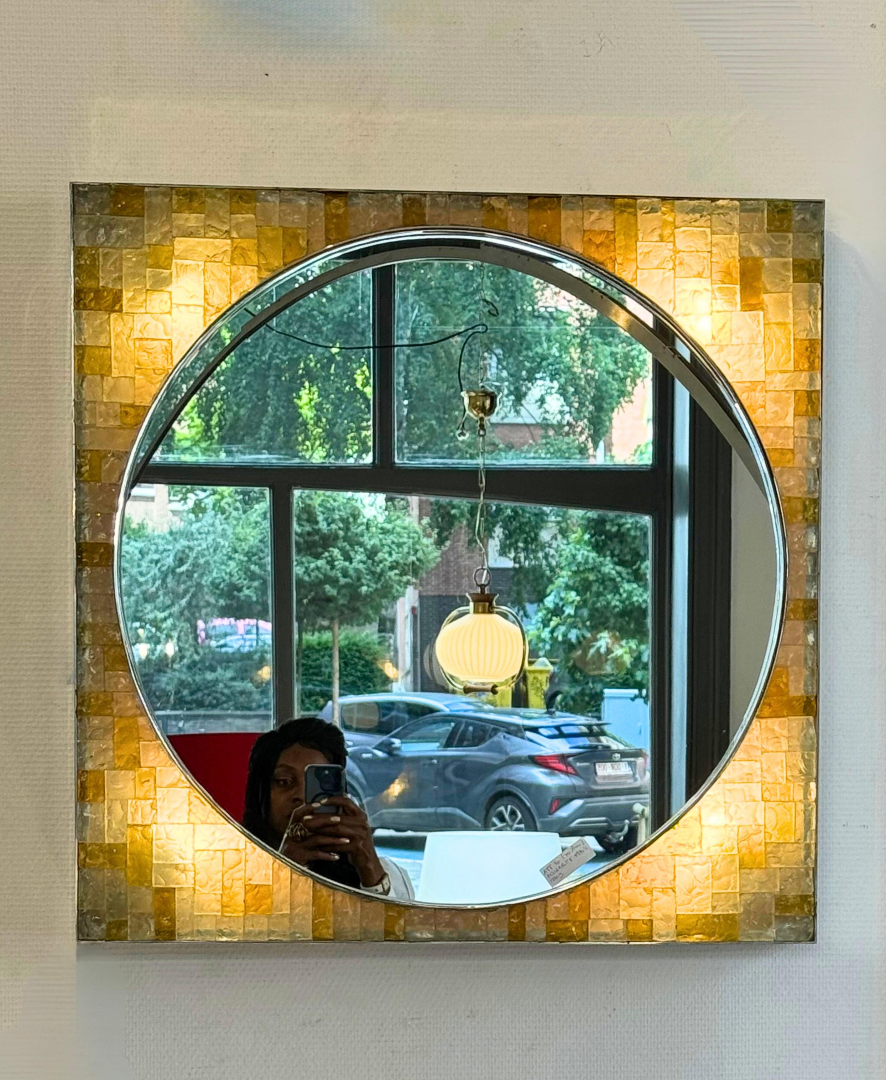 20th Century 1970s Italian Design Glass Backlit Wall Mirror by Poliarte
