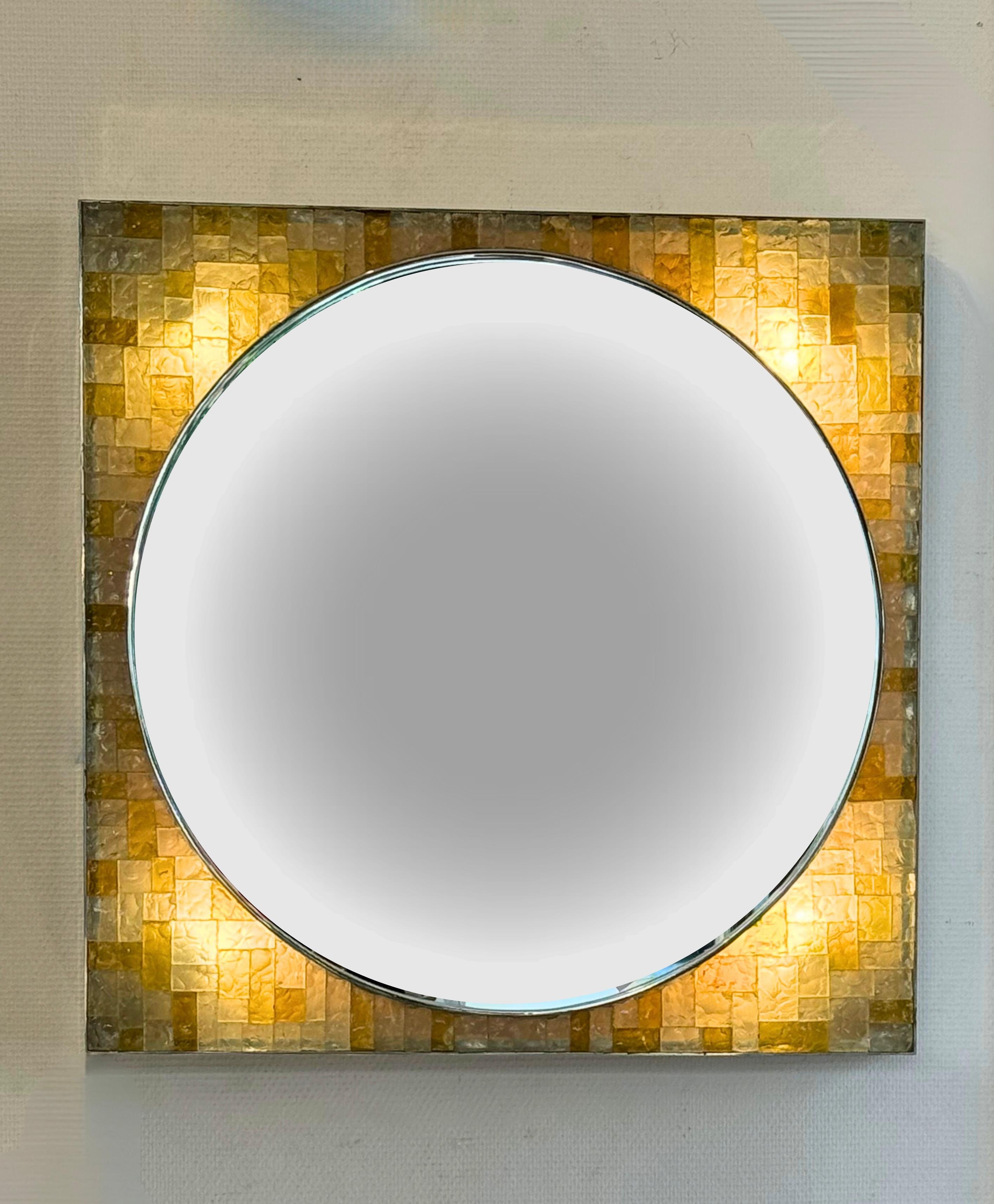 Steel 1970s Italian Design Glass Backlit Wall Mirror by Poliarte