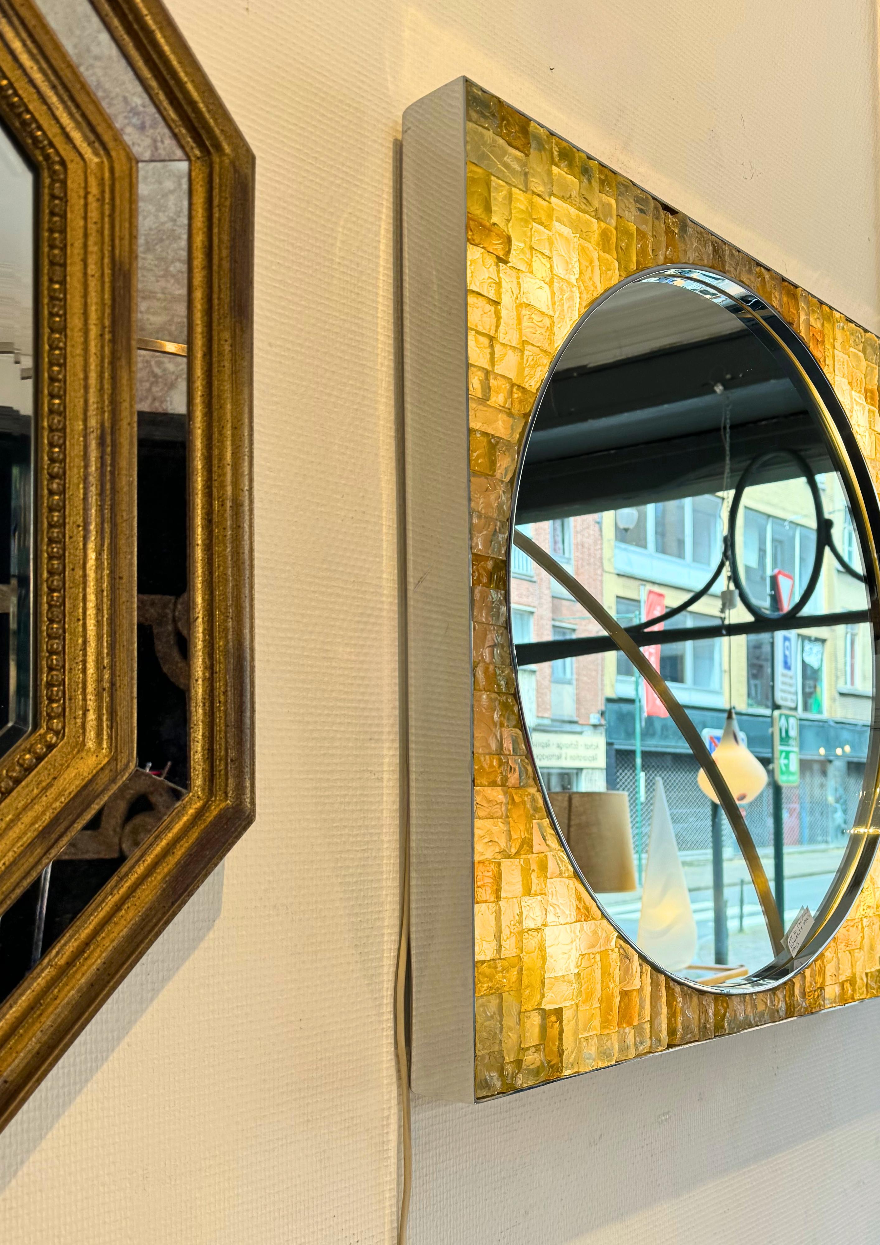1970s Italian Design Glass Backlit Wall Mirror by Poliarte 1