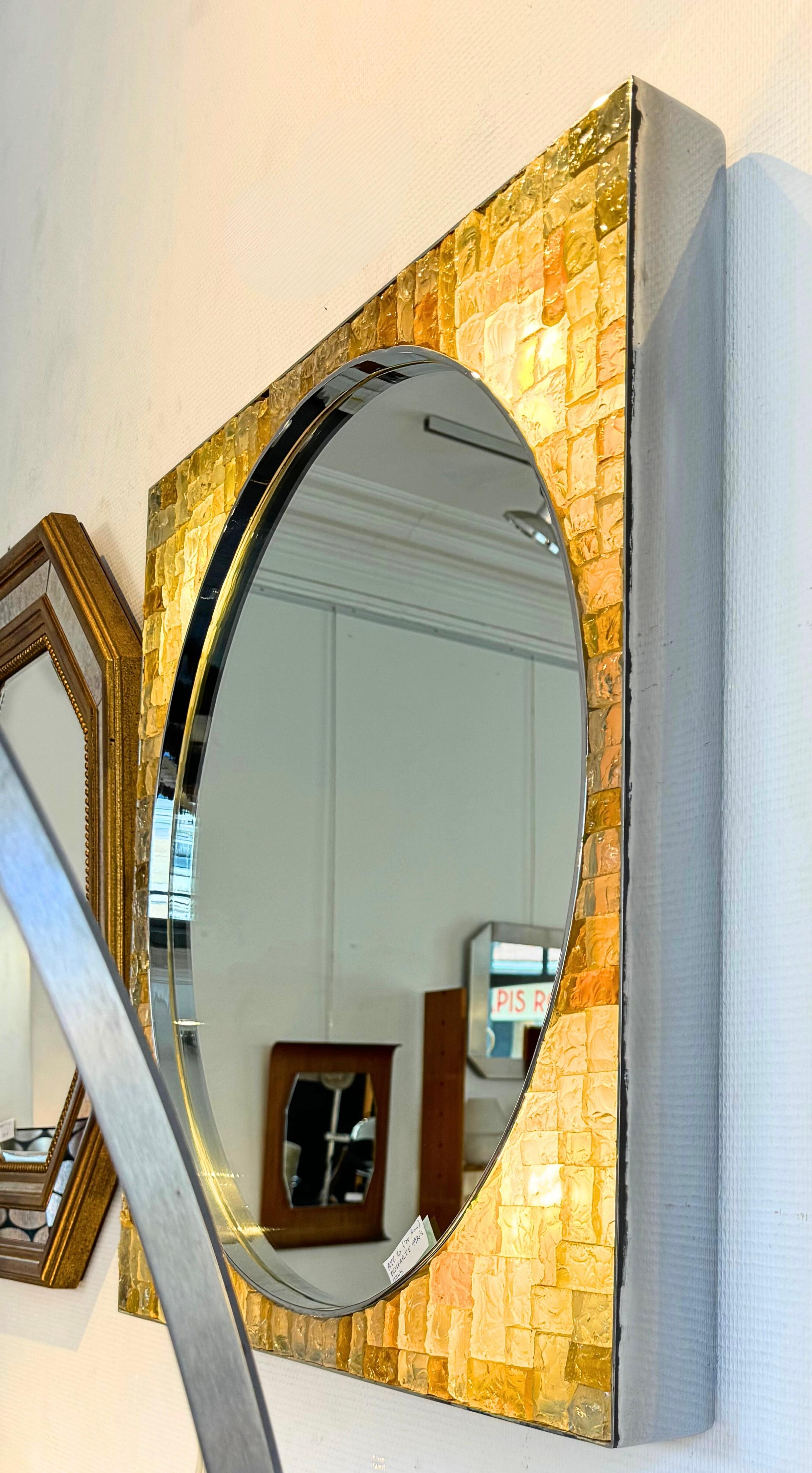 1970s Italian Design Glass Backlit Wall Mirror by Poliarte 2