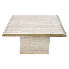 1970s Italian Design Hollywood Regency Style Travertine and Brass Coffee Table