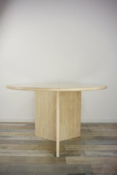 1970s Italian Design Round Travertine Pedestal Table