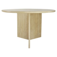 1970s Italian Design Round Travertine Pedestal Table