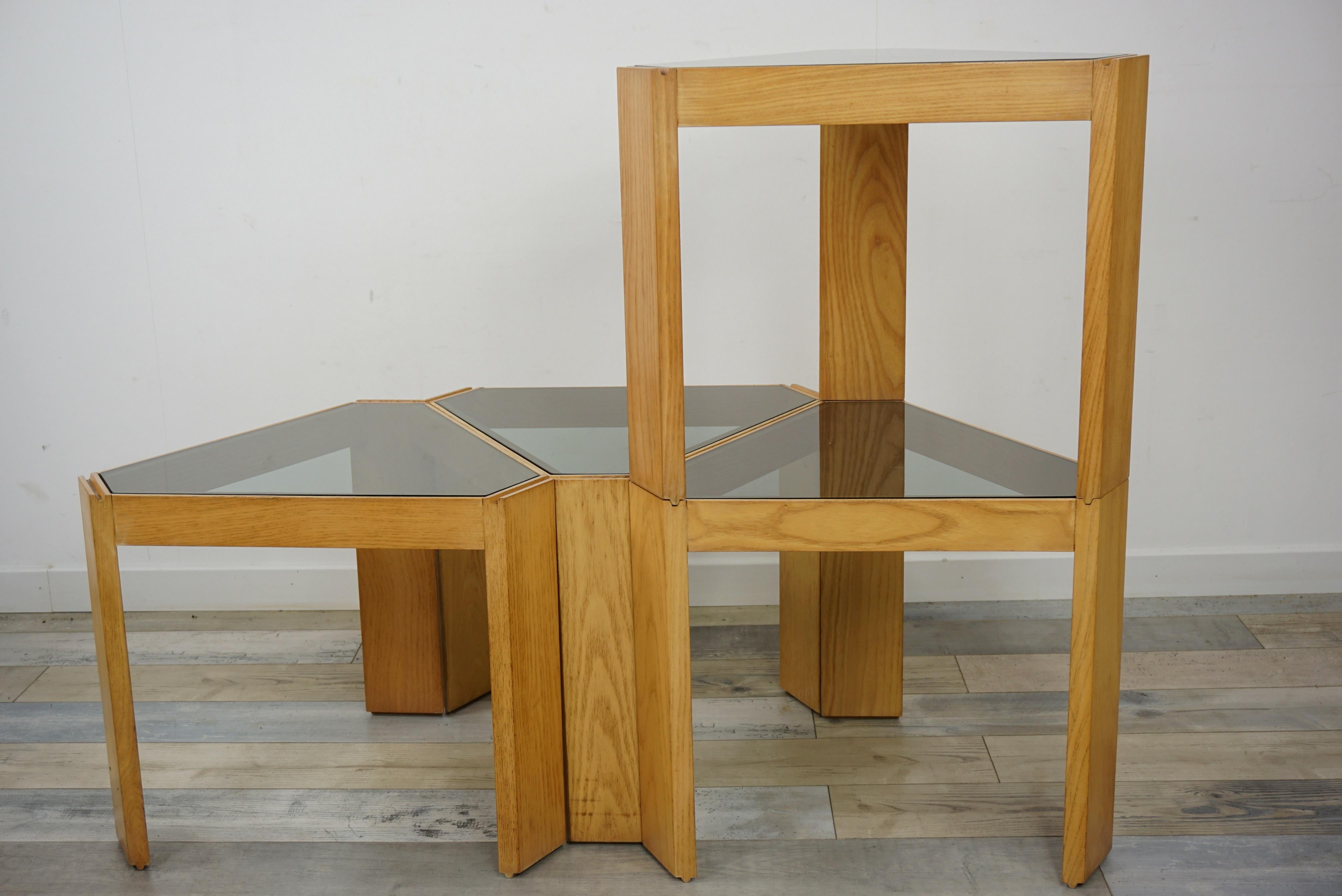 1970s Italian Design Set of 4 Modular Tables from Porada Arredi In Good Condition In Tourcoing, FR