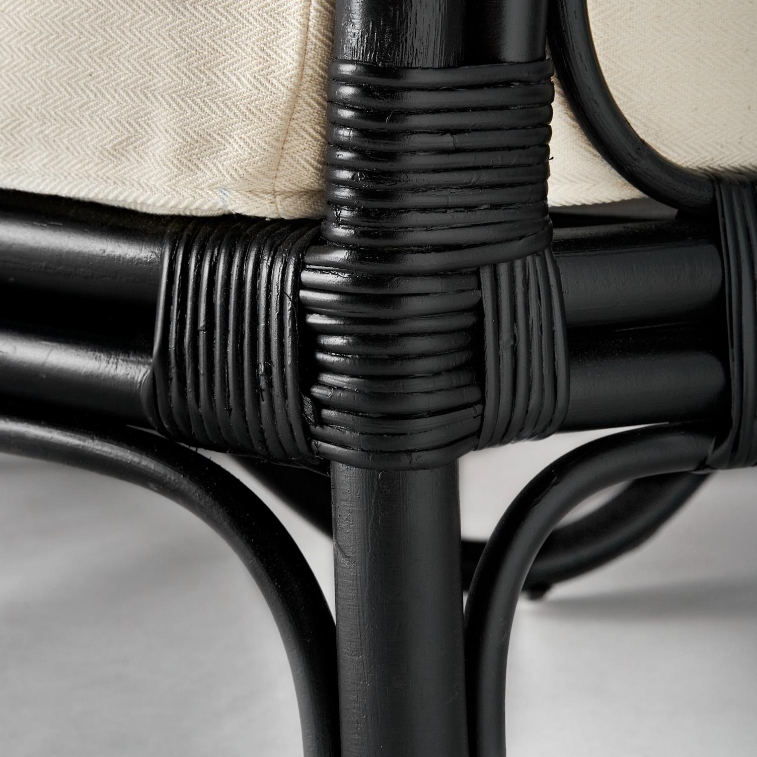 1970s Italian Design Style Black Lacquered Rattan and Beige Linen Fabric Sofa 1