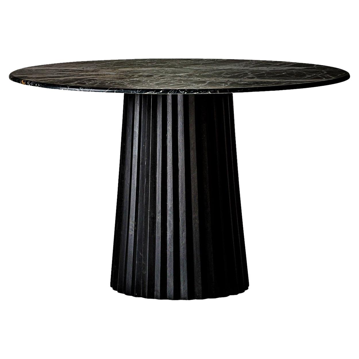 1970s Italian Design Style Marble and Wooden Round Dining Pedestal Table