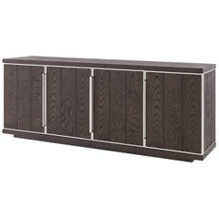 1970s Italian Design Style Oak Wooden and Chrome Metal Sideboard